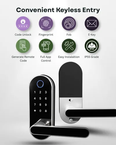 Miniatura 2 de Cerradura inteligente digital de huellas dactilares sin llave con mango y teclado: cerradura electrónica/eléctrica con código, control de Plateado