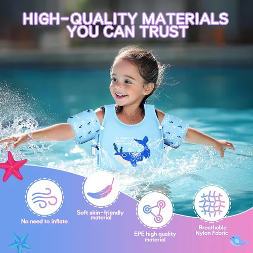 Miniatura 3 de Chaleco de natación para niños pequeños, flotadores para niños de 20 a 66 libras, chaleco de natación para niños pequeños que aprenden a nadar, Azul