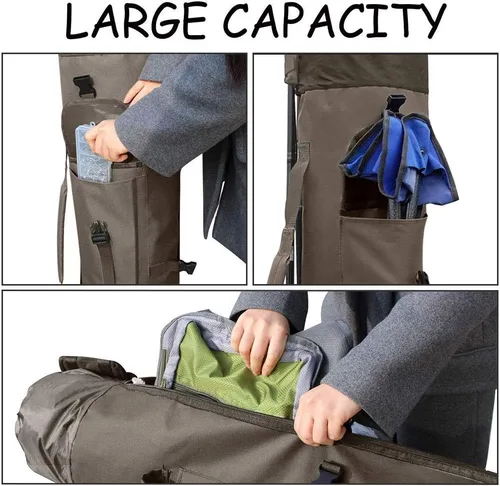 Miniatura 5 de Allnice Bolsa organizadora de lona duradera para caña de pescar y carrete, bolsa de transporte de viaje, con capacidad para 5 postes y aparejos Caqui