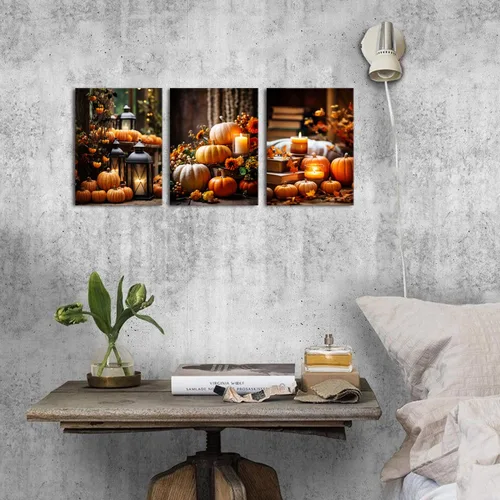 Miniatura 6 de Arte de pared de calabaza de granja, decoración de pared de otoño para cocina, comedor, decoración rústica de Halloween, impresiones en lienzo
