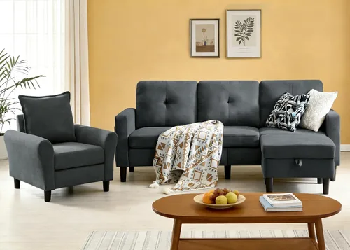 Miniatura 12 de Juego de 2 sofás, sofá de 3 plazas con otomana y sofá cama con reposapiés, conjuntos de sofás para sala de estar/apartamento/oficina, Verde