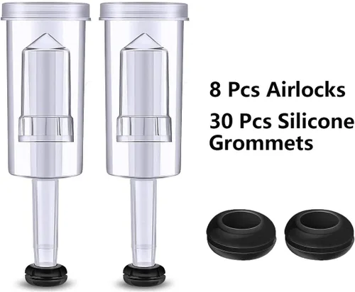 Miniatura 2 de Air Locks 8 piezas de plástico Airlock y 30 piezas de ojales de silicona, juego de esclusa para fermentación, cerveza, vino, chucrut, kimchi y otros