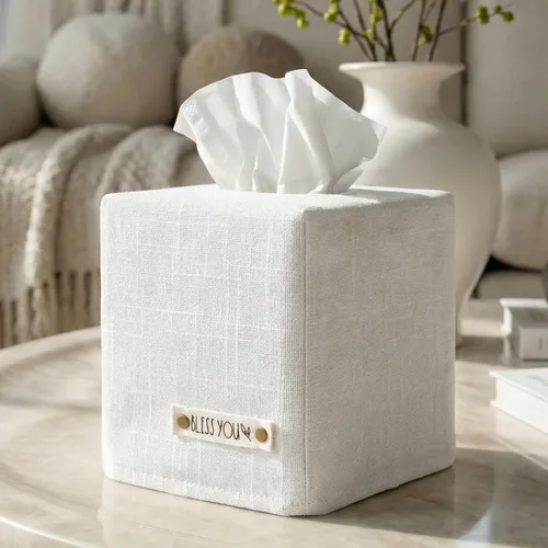 Miniatura 15 de Elegante funda para caja de pañuelos: este soporte de lino beige cubre instantáneamente tus cajas de pañuelos cuadradas, la cubierta de cubo