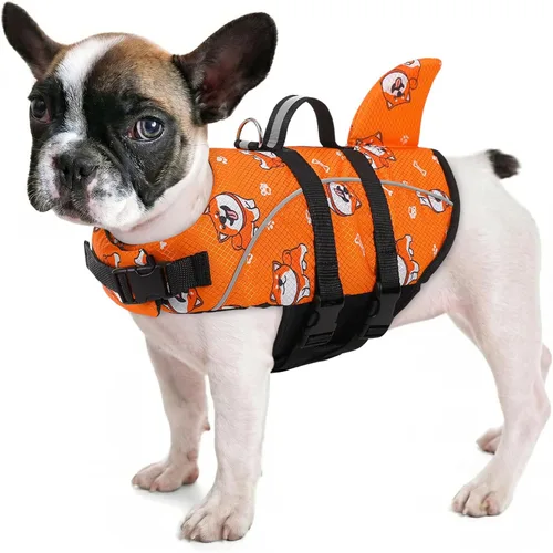 Miniatura 31 de Chaleco salvavidas para perros Ripstop, chaleco salvavidas de tiburón para perros, salvavidas de seguridad con alta flotabilidad y asa de elevación