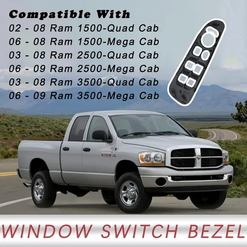 Miniatura 3 de Bisel del interruptor de ventana de puerta Gray Master Power del lado delantero del conductor para Dodge Ram 1500 2500 3500 Quad Cab 2002-2008