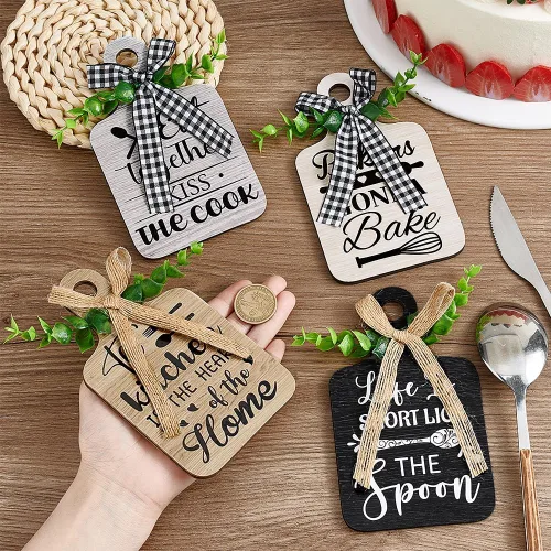 Miniatura 3 de PH PandaHall 4 carteles colgantes de madera para cocina, 3.5 x 5.9 pulgadas, letrero de madera para decoración de pared de cocina, placas colgantes