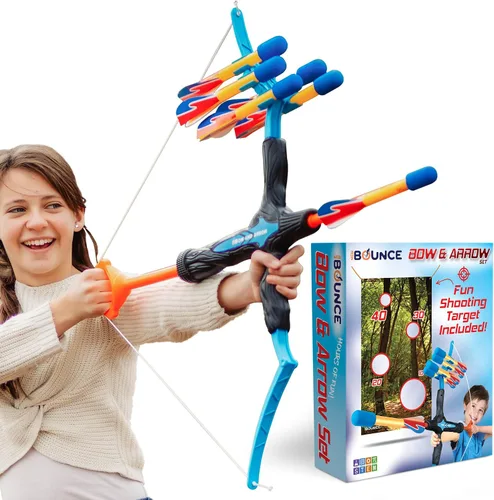 New Bounce Juego de Arco y Flecha para Niños - Juego de Tiro con Arco para Niños Pequeños - Incluye Póster de Diana - Juguetes Geniales para Niños