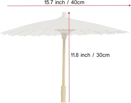 Miniatura 4 de Toyvian Sombrilla de papel decorativo blanco para manualidades y accesorios fotográficos (15.7 pulgadas, mango de estilo aleatorio)