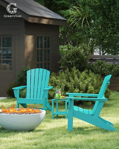 Miniatura 2 de GREENVINES Juego de 4 sillas Adirondack Plástico de polietileno de alta densidad Silla para hoguera de gran tamaño Todo tipo de clima Aqua