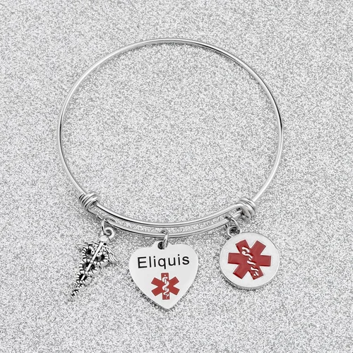 Miniatura 4 de KEYCHIN Pulsera de acero de grado quirúrgico con alerta médica para hombres y mujeres, epilepsiaanticoagulante de la sangre SOS pulseras médicas