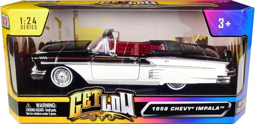 Miniatura 3 de Motormax 79025 modelo convertible modelo modelo 1/24 de Chevy Impala 1958 en blanco y negro con interior rojo Get Low Series 1/24 para adultos unisex