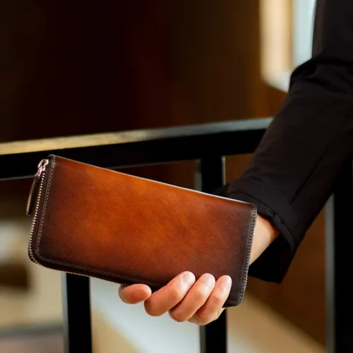 Miniatura 2 de Italy Cartera de cuero italiano de grano completo para mujer Gradation Sunburst de alta capacidad, Rojo