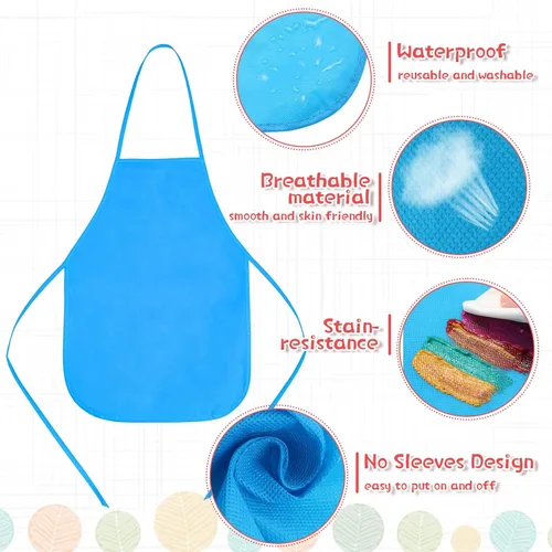 Miniatura 5 de Yahenda Paquete de 60 delantales de pintura para niños, delantales de tela para artistas infantiles, pintura artística desechable, para niños