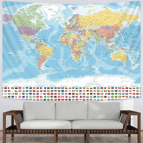 Miniatura 4 de KYKU Tapiz grande de mapa del mundo para banderas de pared, tapiz de globo, decoración temática de fiesta, geografía, carteles de aula