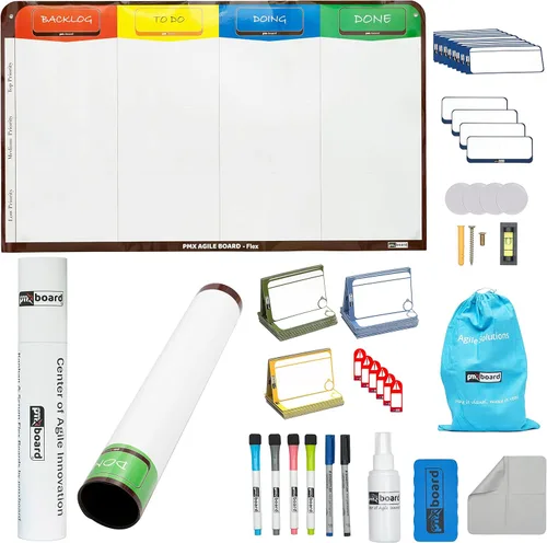 Miniatura 11 de Tablero Kanban magnético de 3 columnas, kit de pizarra blanca flexible Scrum, kit ágil, 47 tarjetas Kanban magnéticas, juego de tarjetas Scrum.