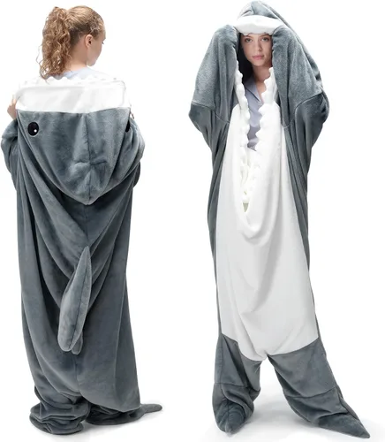 Miniatura 9 de Touchat Manta de Tiburón, Disfraz de Enterizo para Adulto, Manta Suave y Acogedora de Franela con Dibujos de Animales para Cosplay, Manta con Azul
