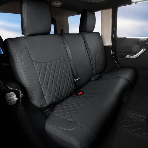 Miniatura 19 de GIANT PANDA Jeep Wrangler 4 puertas JK 2008-2010, juego completo de fundas de asiento para Unlimited Sahara Sport Rubicon X de piel sintética Negro
