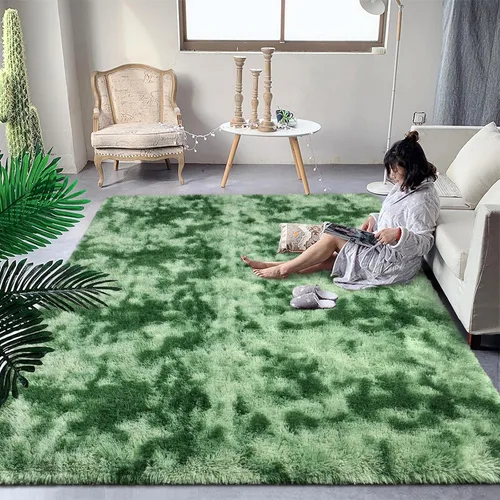 Miniatura 21 de DweIke Alfombras Shag Esponjosas Azules para Dormitorio Sala de Estar, 5x8 Grande Suave Felpa Tie-Dye Azul Cielo para Niñas y Niños, Alfombra Azul