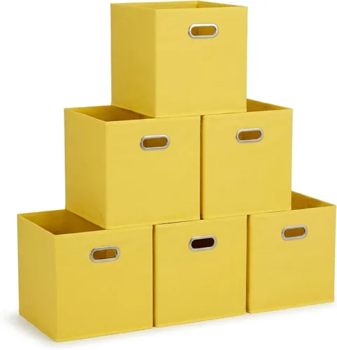 Miniatura 13 de Household Essentials Cubos de Almacenamiento de Tela Plegables Paquete de 6 – 11x11x11 Contenedores No Tejidos Apilables con Lados de Cartón