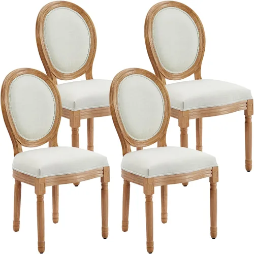 Miniatura 34 de Juego de 2 sillas de comedor francesas con respaldo redondo, sillas de comedor tapizadas de mediados de siglo con patas de madera maciza para Beige