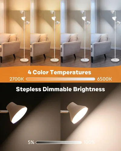 Miniatura 5 de SIBRILLE - Lámpara de pie LED, lámpara de pie moderna de 36W con control remoto y táctil, 4 temperaturas de color, lámpara de pie con 3 luces