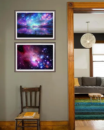 Miniatura 4 de SKRYUIE Paquete de 2 pinturas de diamantes 5D para bricolaje, cielo estrellado y aurora, pintura de taladro completo con diamantes, luces polares