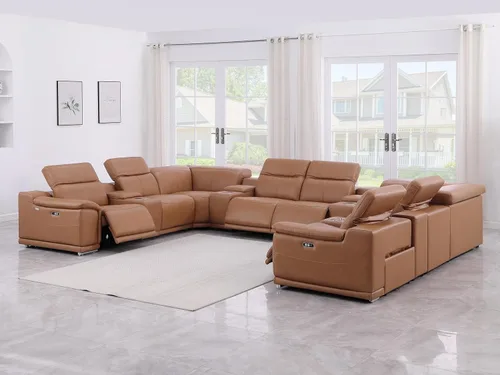 Miniatura 65 de BlackJack Furniture Venice - Juego de sofá reclinable seccional de cuero italiano de grano superior de 12 piezas con 4 reclinables eléctricos