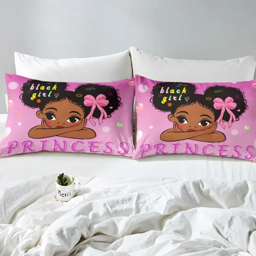 Miniatura 4 de Erosebridal Juego de funda de edredón negra mágica para niñas, tamaño individual, diseño de princesita para niños pequeños, funda de edredón rosa