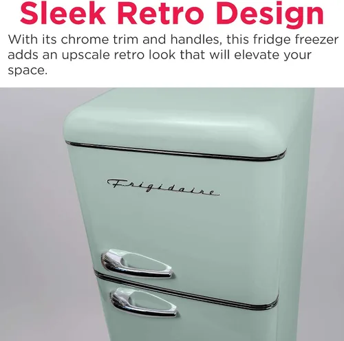 Miniatura 7 de Frigidaire, Refrigerador RETRO de 2 puertas tamaño apartamento con congelador superior, asas cromadas, 7.5 pies cúbicos, VERDE
