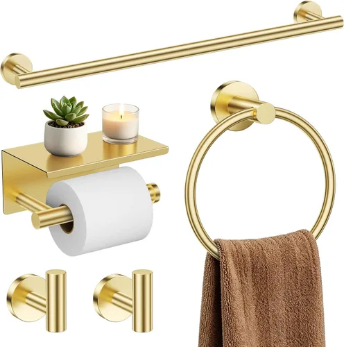 Miniatura 12 de TURS Juego de accesorios de baño de acero cepillado de 5 piezas, juego de barra de toalla de baño de acero inoxidable SUS304, kit de accesorios