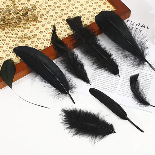 Miniatura 7 de MARFOREVER 320 plumas negras de Halloween a granel, 8 estilos surtidos de plumas naturales mixtas, plumas de ganso negro para manualidades