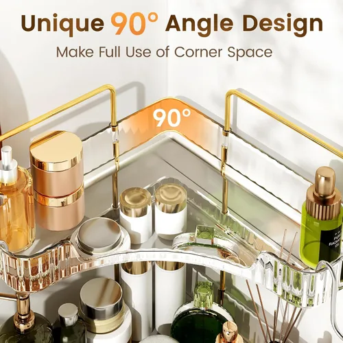 Miniatura 4 de Organizador de esquina para encimera de baño, organizador de baño de 2 niveles y encimera de almacenamiento con ganchos, cuidado de la piel