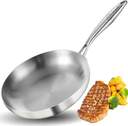 Miniatura 10 de LOLYKITCH Sartén de 9.5 Pulgadas de Acero Inoxidable de Tres Capas, Sartén, Sartén de Cocina por Inducción, Apta para Lavavajillas y Horno, Mango