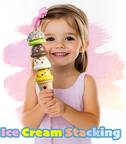 Miniatura 4 de Carrito de Helados de Madera Juguete Playset con Juguetes de Helado Juego de Comida de Simulación Camión de Comida Accesorios de Cocina de Juego