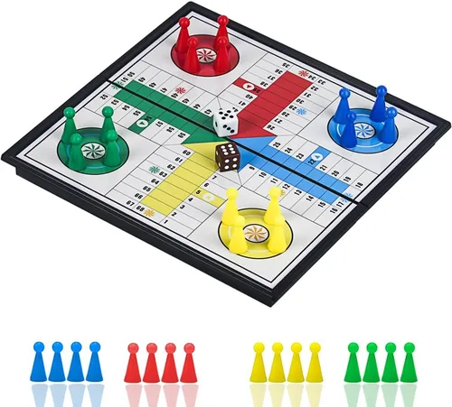 Ludo - Juego de mesa de juego de 9.8 pulgadas, plegable magnético, juego de estrategia clásico de viaje para niños y adultos (ángulo derecho)