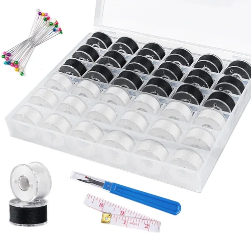 Miniatura 10 de 210 piezas de hilo de bobina preenrollado, 36 colores de hilo de coser, hilo de poliéster, tamaño A clase 15 para bobina