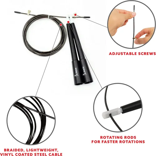 Miniatura 4 de Sunny Health & Fitness Cuerda de saltar de ejercicio para fitness, cuerda de saltar ligera y portátil con asas duraderas y cuerda de ejercicio