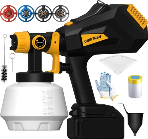 Miniatura 8 de Pulverizador de pintura inalámbrico para batería Ryobi de 18V, pistola de pintura HVLP de mano con 3 patrones de pulverización y 4 boquillas, ideal