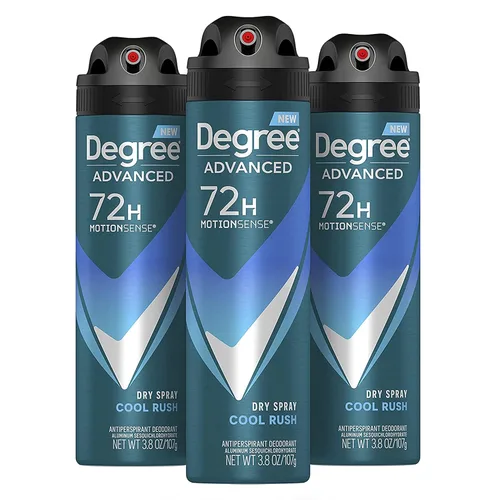 Degree Desodorante antitranspirante para hombre, spray seco Cool Rush, desodorante de 3 unidades para hombres con tecnología MotionSense, 3.8 onzas