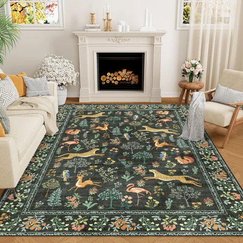 Miniatura 42 de DUKINO Alfombra de área de 6 x 9 pies, alfombra floral para sala de estar, ligera, antideslizante, lavable, alfombra de interior de pelo bajo