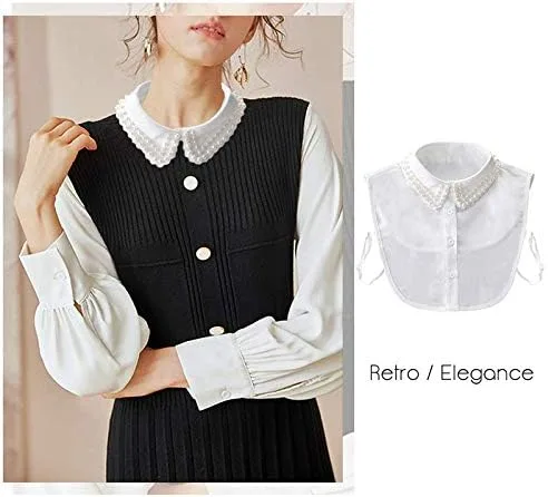 Miniatura 5 de Joyci Cuello falso de perlas de diamante Peterpan falso cuello media camisa Dickey (B blanco), Blanco