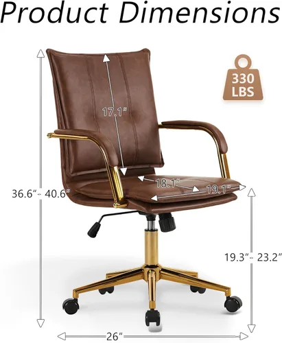 Miniatura 2 de MOJAY Silla de escritorio ergonómica de cuero con respaldo medio, moderna silla tapizada para computadora, silla de oficina ejecutiva con brazos