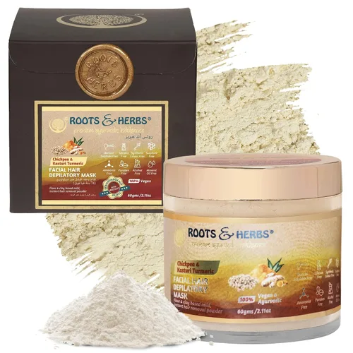 Chickpea & Kasturi Turmeric - Polvo de depilación facial para hombres y mujeres, mentón, mandíbula y labios superiores, máscara depiladora con