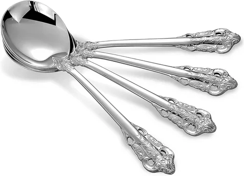 Miniatura 4 de KEAWELL Juego de 4 cucharas redondas para sopa, acero inoxidable 18/10, cuchara de caldo de lujo, apta para lavavajillas, pulido fino espejo