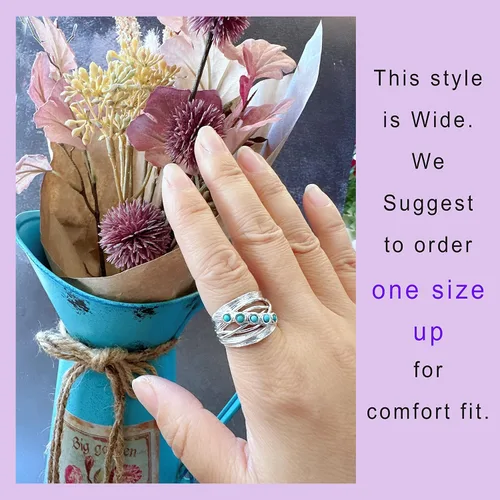 Miniatura 4 de Wrap Overlapping 925 Sterling Silver Ring with Turquoise - Wrap Around Silver Ring- Silver Turquoise Jewelry For Women- Silver Crisscross Rings