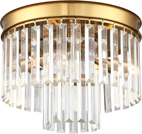 Miniatura 8 de MEXO Lámpara de techo de cristal empotrada con acabado negro, lámpara de cristal de 2 niveles para sala de estar, dormitorio, comedor, pasillo