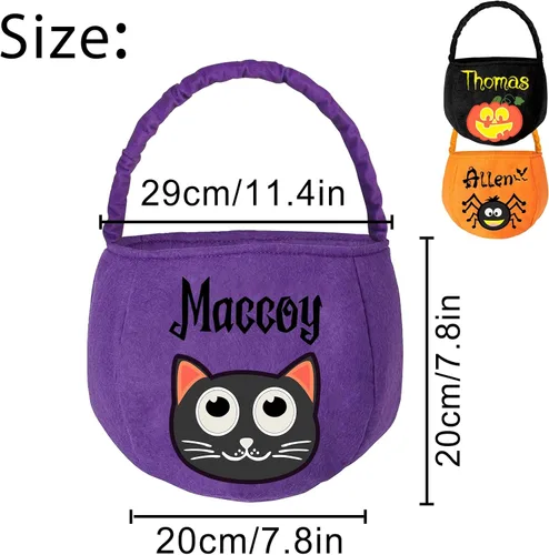 Miniatura 3 de Cesta personalizada de Halloween, bolsa de cubo personalizada con nombre personalizado, bolsa de mano de calabaza, regalos para niños y niñas