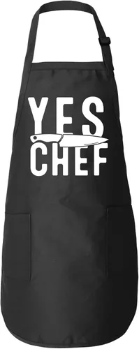 YES CHEF - Divertido regalo de humor culinario - Delantal de cocina unisex con bolsillos y lazos traseros, Negro -
