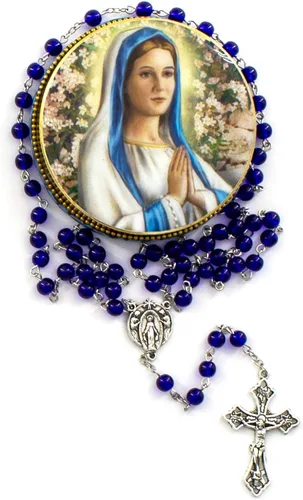 Miniatura 2 de Juego de rosario religioso de la Virgen María que rezaba a la Virgen María incluye caja de joyería de la Virgen en Oración caja de lata y rosario