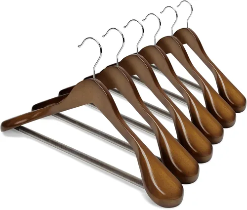 Miniatura 20 de HOUSE DAY Perchas de madera maciza de alta calidad para mujer, perchas de madera de hombro ancho, perchas para trajes con barra antideslizante